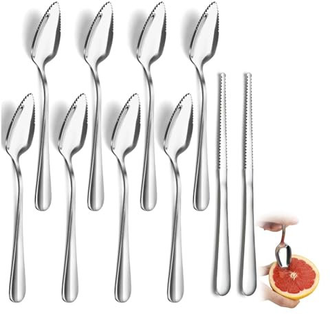 Gvvsjgdbis 10-teiliges Grapefruit-Besteck-Set, Grapefruitlöffel und Messer mit Wellenschliff