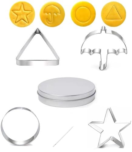 6 Pcs Sugar Candy Making Tools Cookie Cutter Squid Candy Game Kit Umbrella Triangle Star Round Mold with Box for Party Sugar Game Cookies