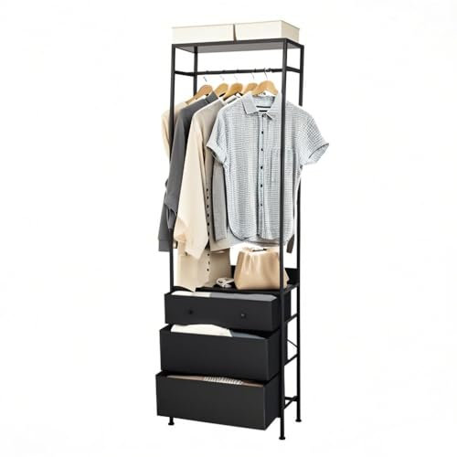 GIANTEX Kleiderständer, Freistehender Kleiderbügel mit 3 Schubladen & Ablage, Kleiderstange aus Metall, für Schlafzimmer, Wohnzimmer & Flur, 55 x 28 x 176 cm (Schwarz)