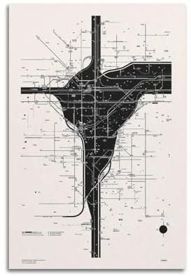 XHBKJA Tokyo Metro Lines Art – Schlankes schwarz-weißes U-Bahn-Karten-Poster, Leinwand, Wandkunst, minimalistisch, modern, Wandbild, dekoratives Gemälde, hängende Kunstwerk, 40 x 60 cm