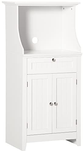 HOMCOM Mobile Cucina per Microonde e Piccoli Elettrodomestici, Mobile da Cucina con Supporto per Forno Microonde, Cassetto e Armadietto 2 Ante con Ripiano Regolabile, 60x40x122.5 cm, Bianco