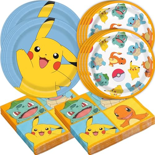 Assiettes et serviettes Pokémon – 8 invités – Décorations de fête d'anniversaire Pokémon