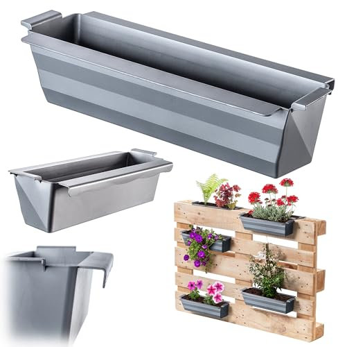 KADAX Pflanzkasten 16er Set für Paletten mit Hängesystem, 37x9 cm Silber, zum Bepflanzen & Dekorieren als Balkonkasten, Blumenkasten für Europalette, Blumentopf-Einsatz & Übertopf in Palettengärten