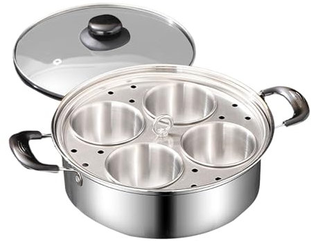 Egg Poacher for Induction Hob, Egg Poacher Pan for 4 Eggs, Stainless Steel Poached Eggs Cooker with Lids, Versatile Steamer Pan for Hot Pot Breakfast Brunch