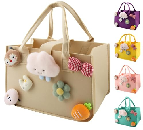 Borsa Feltro, Dwafill 30 * 20 * 18 cm Borsa Spesa Piccola con Manico Quadrata, Sacchetti per la Spesa, Cestin per lo Shopping e lo Stoccaggio