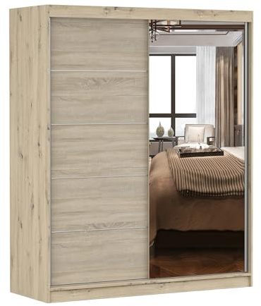 Fabryka Mebli Idźczak Schwebetürenschrank 61×160×195 cm - Kleiderschrank mit Spiegel, Schwebetüren, Laminat 16 mm, Alu-Griff, ABS-Kante, Stauraum-Organisation, Schlafzimmer Ankleide - Imoebel24