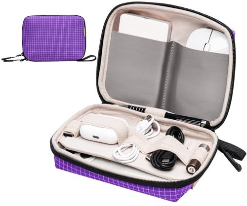 SIMTOP Organisateur Câbles Compact, Pochette Voyage PC Grille Violette | Organisation compacte pour câbles, chargeurs, power bank et cartes SD, idéale en voyage, au bureau ou pour le matériel photo