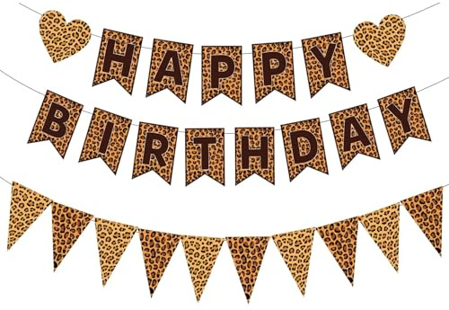 Auroriel Gepard Print Geburtstagsparty Deko, Leopard Happy Birthday Banner Für Mädchen Frauen Geburtstagsparty Dekoration Jungle Mottoparty Dschungel Deko