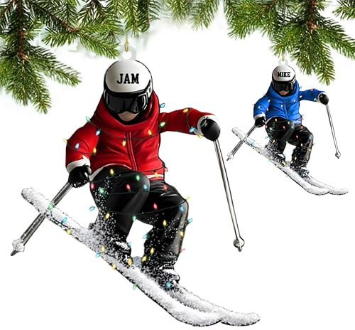 Personalized Skiing Ornament, for Skiers, Custom Skiing Ornaments for Christmas Tree, Personalized Xmas Tree Ornaments, Unique Skier Ornament, Ski Decorations, Ski Gifts for Skiers