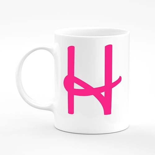 Amelia Gould Apparel H Alphabet Mug Letter Mugs Initial Tea Coffee Present Name Mug Gift 11oz Ceramic Cup Pink