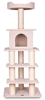 Bontoy Kratzbaum Carlo in Creme I 55,5 x 50,5 x 130 cm I mit 8 cm Sisalstämmen I auch für große Katzen geeignet I Spielen I Kratzen I Ausruhen I Treppe zur Höhle