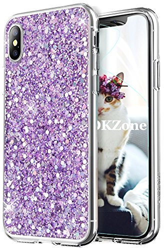 OKZone Cover iPhone X, Custodia Lucciante con Brillantini Glitters Ultra Sottile Designer Case Cover per Apple iPhone X 5.8 Pollici (Viola)