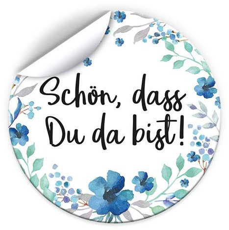 JuNa-Experten 100 Aufkleber SCHÖN, DASS DU DA BIST – Etiketten für Gastgeschenke & Mitgebsel bei Hochzeit, Taufe, Geburtstag, Jubiläum – Blumenmotiv
