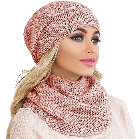 Braxton Hats and Scarf Set for Women - Knit Winter Plain Beanie Neck Warmer - Wool Fleece Cap Infinity Scarfs