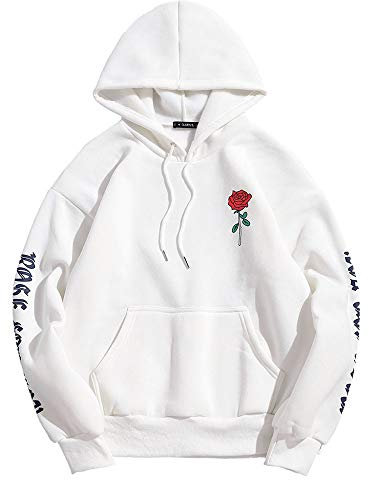 Zaful - Felpa con cappuccio, da uomo, con tasca a marsupio, per l’autunno e l’inverno bianco S