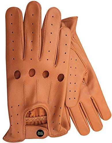 Guantes de Conducción de Cuero Para Hombre Suave Vaca de Cuero Genuino Guantes Clásicos Estilo Retro (L, Marrón)