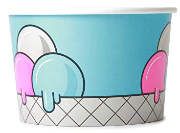 Sephra Disposable Ice Cream Cups with LIDS (Blue Bubble, 8oz, Pack of 100)