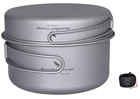 Boundless Voyage Portable Mug Titanium Pot Pan Set with Folding Handles Camping Hiking Outdoor Cup Tableware Ti15114A