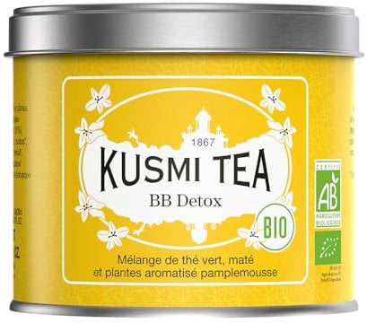 Kusmi Tea - BB Detox Bio - Mélange Biologique de Thé Vert, Maté et Pamplemousse - Thé Yerba Mate Aromatisé - Parfums Fins et Acidulés - Boîte Thé Métal 100g - Quantité pour environ 50 Tasses