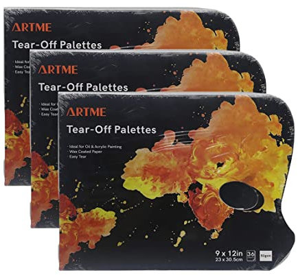 ARTME Palette Peinture Jetable 3pcs– Bloc de 36 Feuilles Papier 23 x 30,5 cm – 50 g/m² – avec Trou pour Le Pouce – Facile à Utiliser – pour Acrylique, Huile, Aquarelle