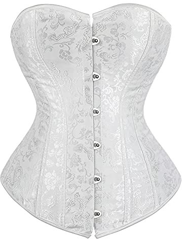 Josamogre Weißes Korsett Corsage Vollbrust Top Corset Bustie Elegant Vintage Sexy Satin Lingerie 5XL