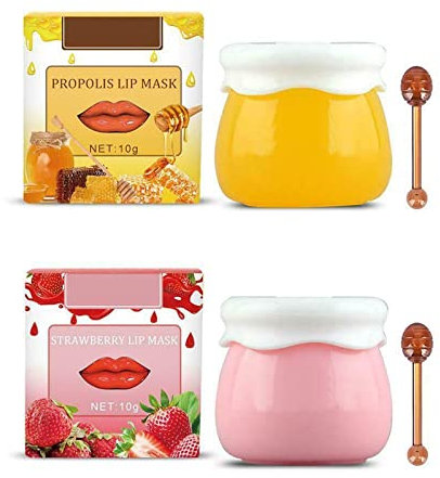 Goniome Baume à lèvres hydratant en pot de miel, baume à lèvres anti-rides pour les lèvres,hydratant et prévention des secs, exfoliant pour les lèvres craquelées (miel + fraise)