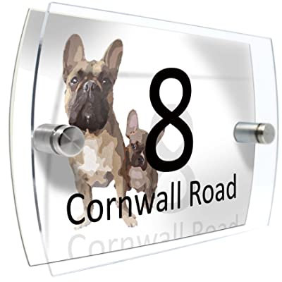 House Number Plaque Sign Door Road Plate for Dog Lovers Personalised Watercolour Print (D419 Frenchies)