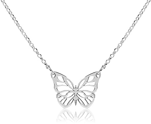 WANDA PLATA Collier papillon en argent sterling pour femme, tour de cou avec pendentif papillon, chaîne réglable jeune fille, dans une boîte cadeau