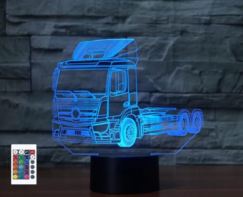 SUPERRUIDALONG 3D Lkw Fahrzeug Nachtlichter Fernbedienung 16 Farben Illusion Acryl LED Tisch Nachttisch Lampe Kinder Schlafzimmer Schreibtisch Dekor Geburtstag Geschenke Spielzeug für Kinder