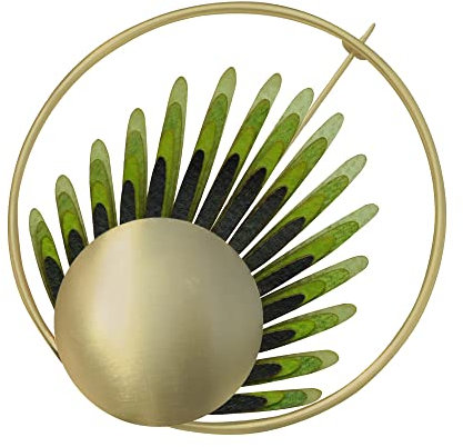 LES POULETTES BIJOUX - Broche Laiton Anneau Capsule et Feuille en Cuir - Vert