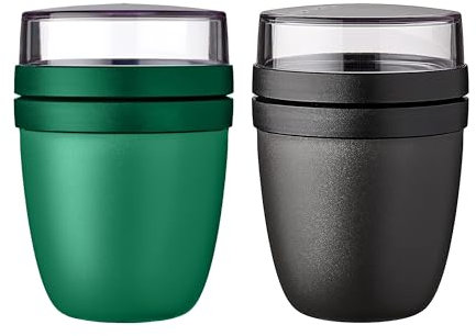 Mepal | Lunchpot Ellipse Mixed | Vivid Green + Nordic Black | Müslibecher to go | Unterteilung für Joghurt & Müsli | 500 ml + 200 ml | Geeignet für Gefrierschrank, Mikrowelle & Spülmaschine