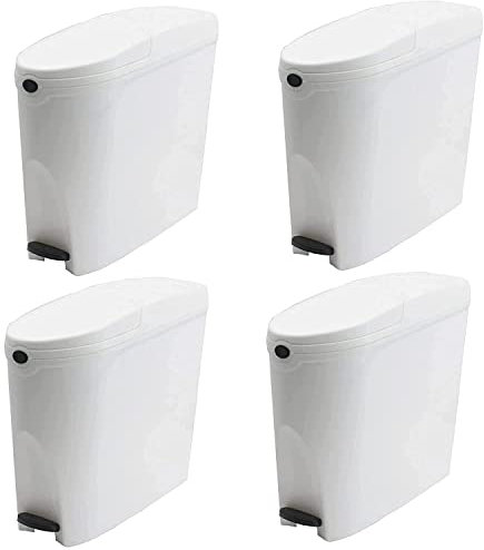 Pro-Kleen Sanitary Bin 20L Slimline Washrooms Toilets Hygienic Disposal Pedal Container Bins for Female Ladies And Baby Hygiene Products - 4 x 20 litres Bins (White)