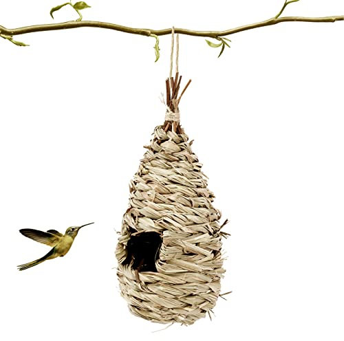 1 Piezas Nido de Pájaros,Casa de Colibríes Teta para Colgar en el Exterior,Cajas Nido para Pájaros Tejidas a Mano,Paja Sacos de Dormir para Pájaros Colgante,para la Decoración del Jardín,24x10,5 cm