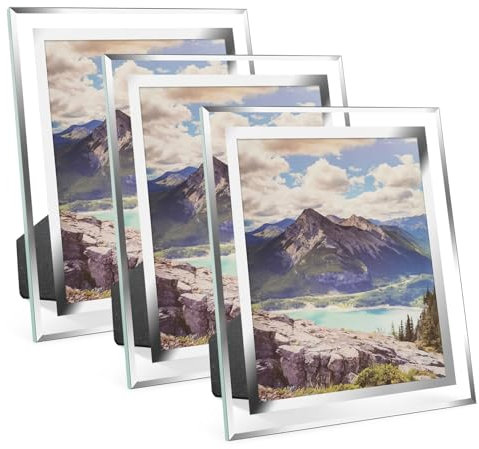 Cinnani Cadre Photo en Verre 20 x 25cm, Lot de 3 Cadre Photo Mural Moderne Argenté, Vertical ou Suspendu, Transparent Plexiglas Deco Photo pour Les Mariages, Les Maisons, Les Studios