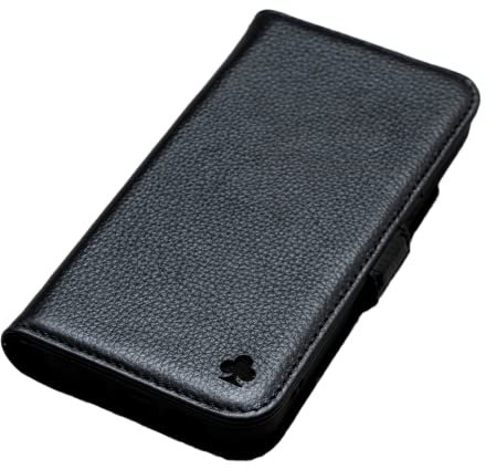 Porter Riley - Lederhülle kompatibel mit iPhone 15. Premium Echtleder Standhülle/Ledertasche/Brieftasche mit Karten Steckfächern und Horizontale Standfunktion (Pures Schwarz)