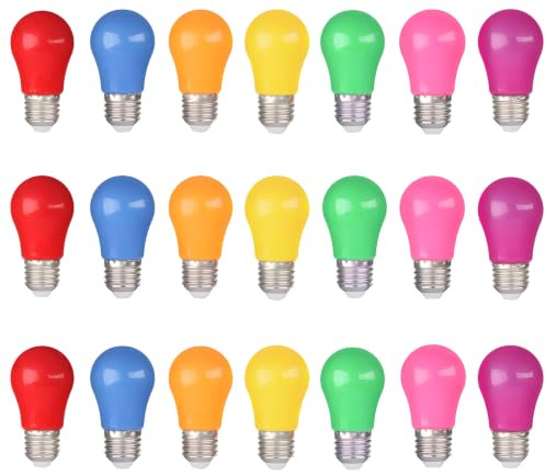 WULUN 21er Set Farbige LED Leuchtmittel 3W E27 Beleuchtung Glühbirnen, 220V AC LED Leuchtmittel Birnenform für Außen und Innen Party Deko, Gemischte 7 Farben