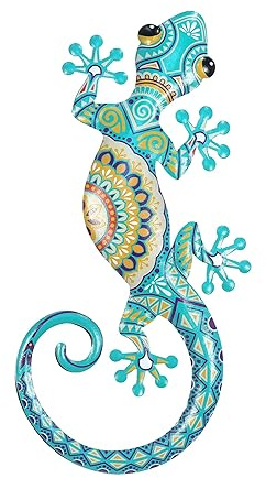 SIGNES GRIMALT Salamander oder Gecko Wanddeko aus Metall, Blau Cyan, Modell Essaouira, Höhe 46 cm