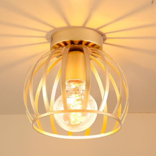 iDEGU Vintage Deckenleuchte Industrielle Deckenlampe Ø20 cm Geometrisches Käfig Design Lampenschirm Retro Deckenleuchte E27 Beleuchtung für Schlafzimmer Küche Wohnzimmer, Gold