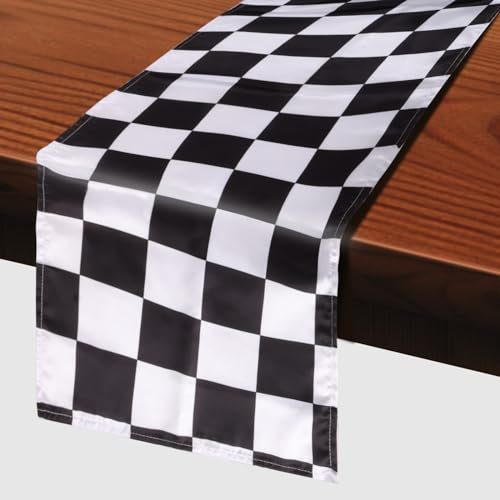 Chemin de table à carreaux noir et blanc - Rectangulaire moderne pour maison, cuisine, café, restaurant, ferme - Décoration de fête - 30 x 275 cm