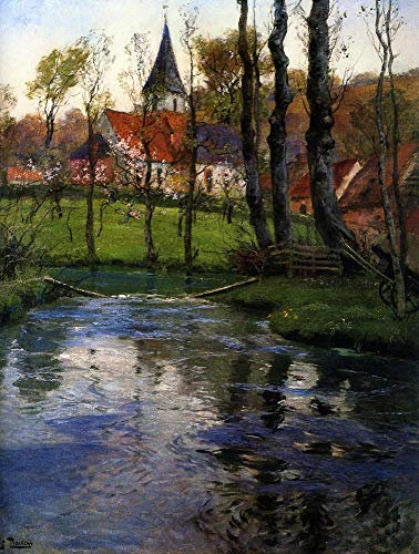 Toperfect Ölgemälde handgefertigt €50-€2000 von Hochschullehrern, Alte Kirche am Fluss, norwegische Landschaft, Frits-Thaulow-Landschaft, Wandkunst-Leinwand, handgemalte berühmte Gemälde -2
