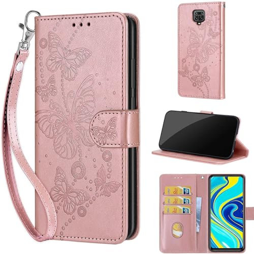 KENHONER Phone Case for Xiaomi Redmi Note 9S / Redmi Note 9 Pro Case, with Magnetic Closure Card Slots Kickstand Premium Leather Shockproof Case compatible Redmi Note 9 Pro Max Rose Gold