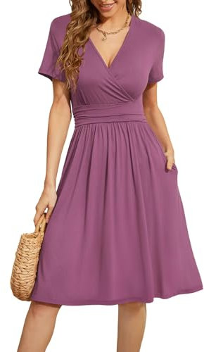 Actcat V-Ausschnitt Kleid Kurzarm Casual Kleider Sommerkleid