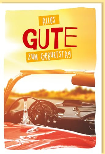 Skorpion Geburtstagskarte Cabrio Sunset - Vintage Design für Auto- und Oldtimer-Liebhaber, stilvolle Karte in warmen Rot- und Gelbtönen, ideal für Sammler. - mit Umschlag