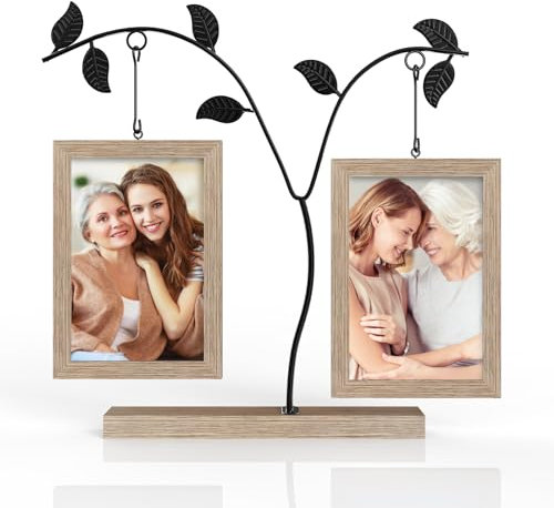Cornici 10x15,Portafoto 10x15 con Albero Metallico per 4 Foto Foto Personalizzata Idea Regalo,Cornice Personalizzata,Regalo di Compleanno o Festivo per Mamma,Nonna,Famiglia e Amici (Cornice Doppia)