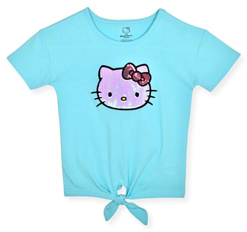 Hello Kitty T-shirt pour fille avec paillettes et strass - T-shirt tendance pour filles, Paillettes bleues, 7