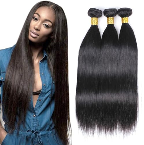 DaiMer Long Human Hair Straight Bundles 24 26 28 Inch for Women sew in | 300g Brazilian Straight Hair Bundles Weaves 100% Unprocessed Virgin Hair Extensions Enough Make a Full Head