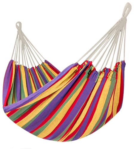 Acomoda Textil – Hamaca Acampada Multicolor con Bolsa de Transporte. Columpio Balancín para Viajar, Dormir y Descansar Jardín, Camping, Porche y Patio de Lona 80x200 cm