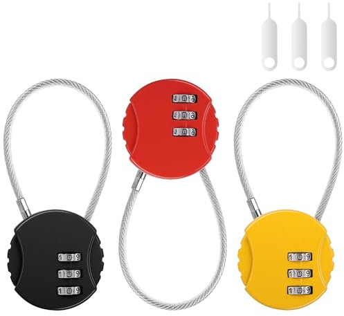 VFANDV Candados de Combinación, 4 Piezas Candados Combinación de Numerico 3 Dígito Candado Maleta Viaje Candados de Cable Flexible Candados Pequeños para Viaje Taquilla Gimnasio