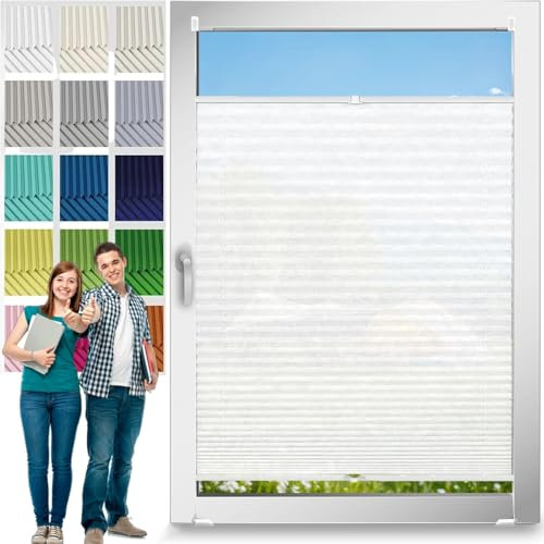 Jalousien Fenster Raffrollo, Fenster Plissee 86 x 205 cm, Plissee Ohne Bohren Nach Maß, Plissee Klemmfix Fenster Plissee, Plissee Sonnenschutzrollo, für Fenster & Tür, Weiß