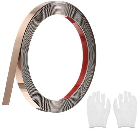 QUARKZMAN Baguette de Moulure en Acier Inoxydable Auto-Adhésive, Moulure Murale en Acier Inoxydable Doré Rose Miroir à Coller avec Gants, Moulure Décorative, 0,4 Pouce x 16,4 Pieds